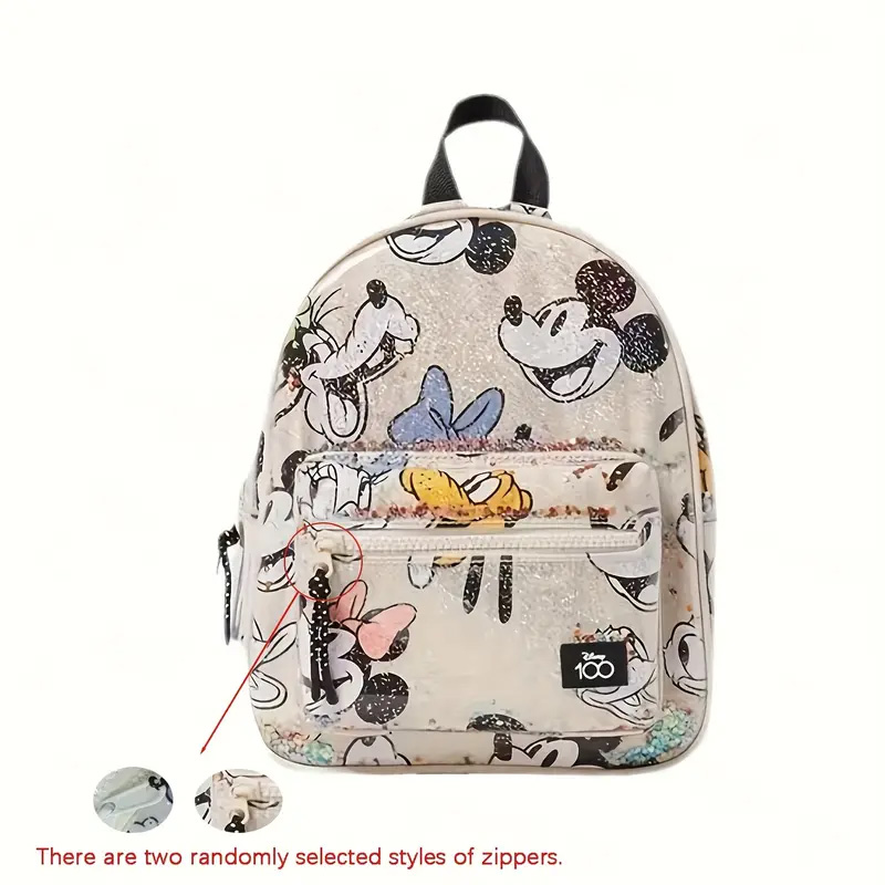 Disney Minnie Mouse Glitter Backpack - Cute Cartoon Design with Adjustable Straps, Transparent Travel Daypack for People