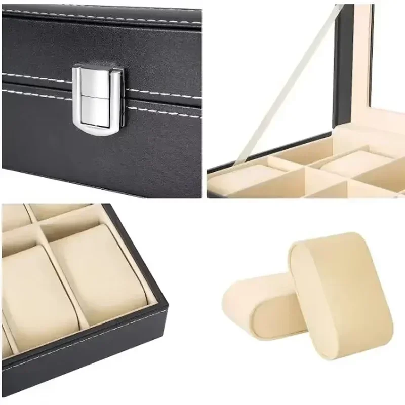 Hot Sale PU Leather Display Storage Collection Organizer Watch Box For Men Watch Display Case With Glass Top