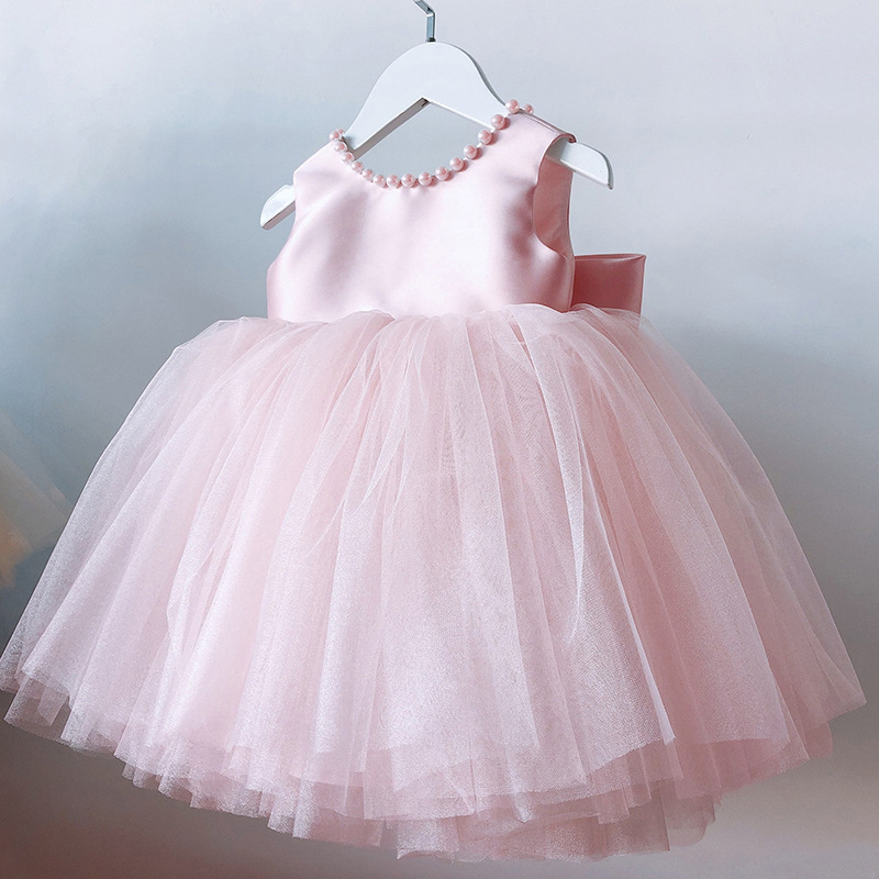 Robe de baptême avec nœud pour petites filles de 1 an, robe de fête d'anniversaire, de mariage, à perles, pour occasions formelles, Tutu, moelleuse