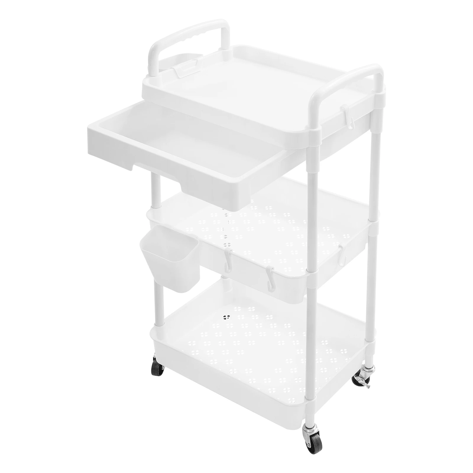 Carrello con rotelle a 3 livelli con cassetto Spaziatura del livello 5 kg per ripiano Carrello mobile con carico per libreria domestica Dormitorio 2,2 kg