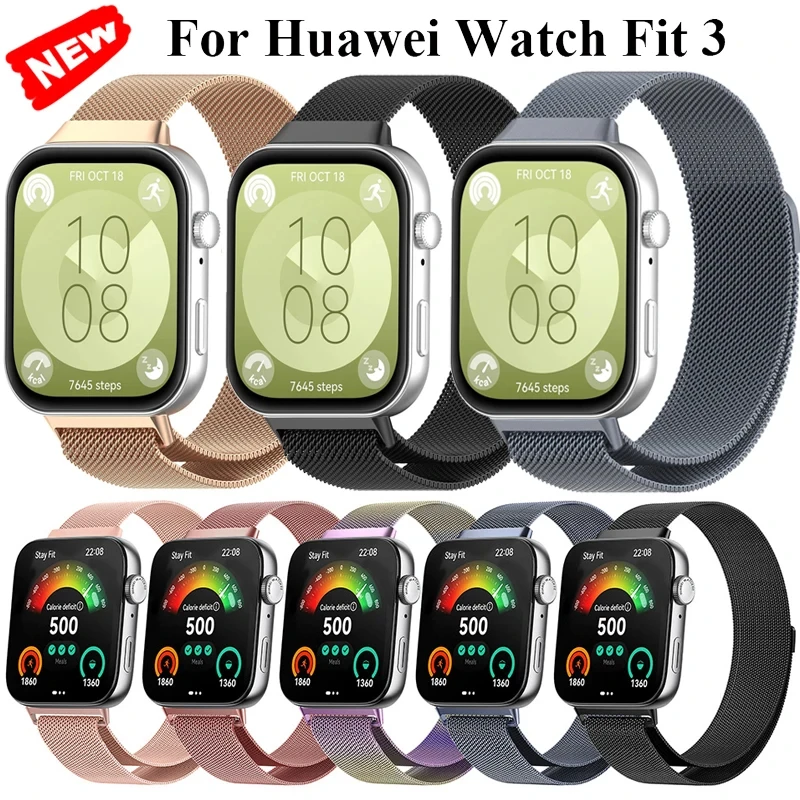 Milanese Magnetic Strap For Huawei Watch Fit 3 Statinless Steel Metal Bracelet SmartWatch Wristband For Huawei Watch Fit3 Correa