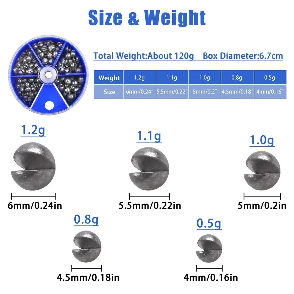 100Gram 205pcs/box Round split shot fishing weights Removable Fishing Sinkers Fishing Jig rig Accessories Equipment
