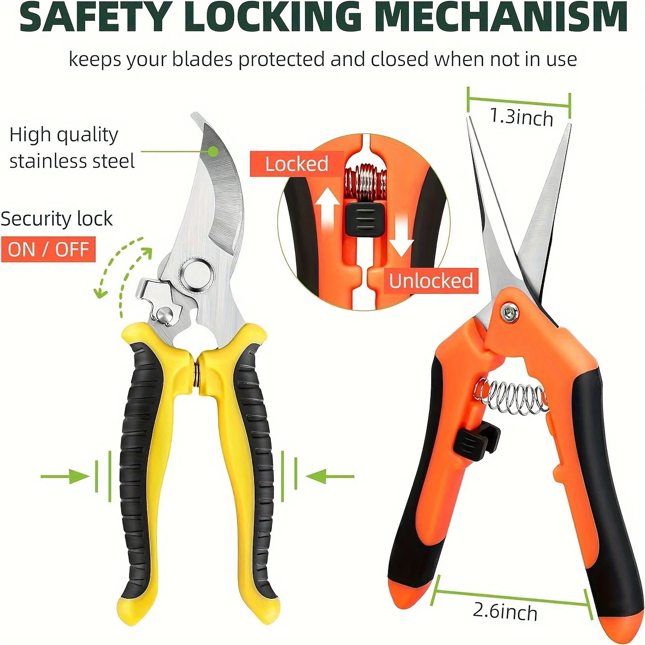 3PCS Gardening Scissors Set Ergonomic non-slip handles Safety lock pruning shears Beginner gardening set Can cut roses and more!