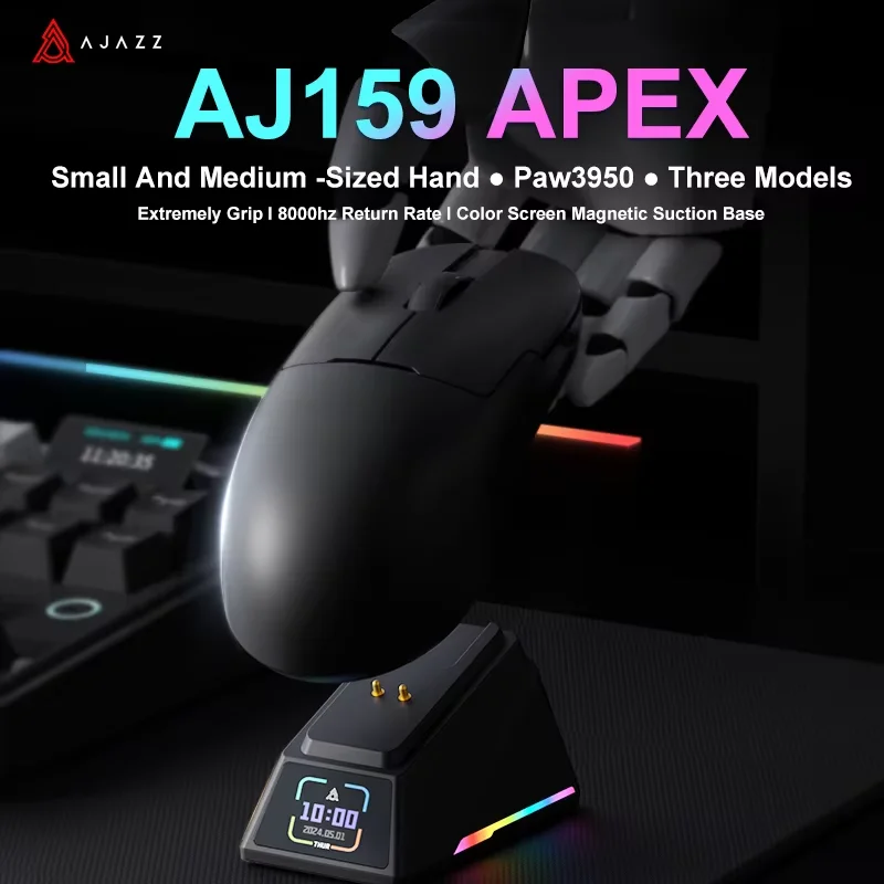 NUEVO AJAZZ AJ159/AJ159P/AJ159PRO/AJ159 APEX Ratón ligero con cable/Bluetooth/inalámbrico con base de carga magnética para PC portátil