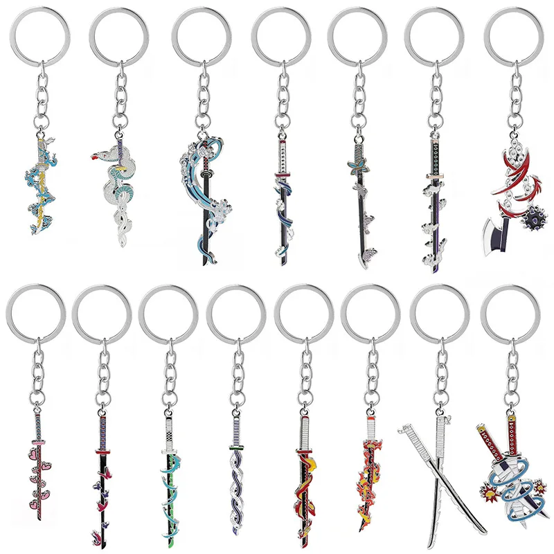 Anime demônio slayer chaveiro rengoku kyoujurou espada pinos arma crachá chaveiros para fãs cosplay lembrança adereços jóias presente