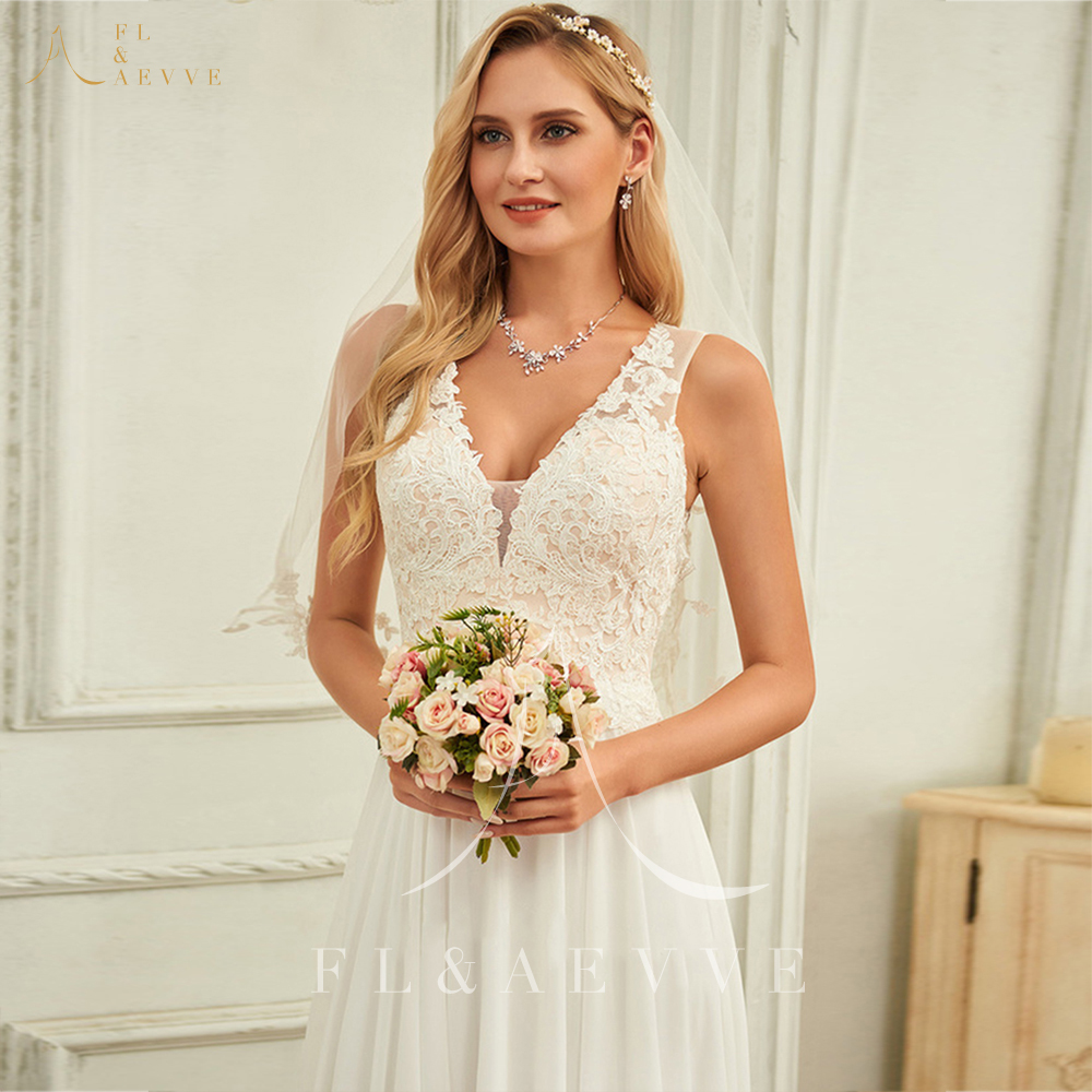 FL&AEVVE Maßgeschneidertes Chiffon Exquisites lässiges Brautkleid Neu in Spitze V-Ausschnitt Hochzeitskleid Romantisches Brautkleid Vestido De Noiva