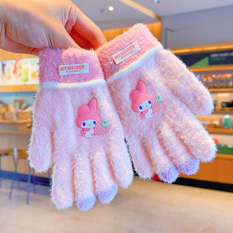 Sanrio luvas kawaii minha melodia kuromi à prova de frio inverno luvas de dedo tela de pelúcia toque quente crianças da criança presentes de natal
