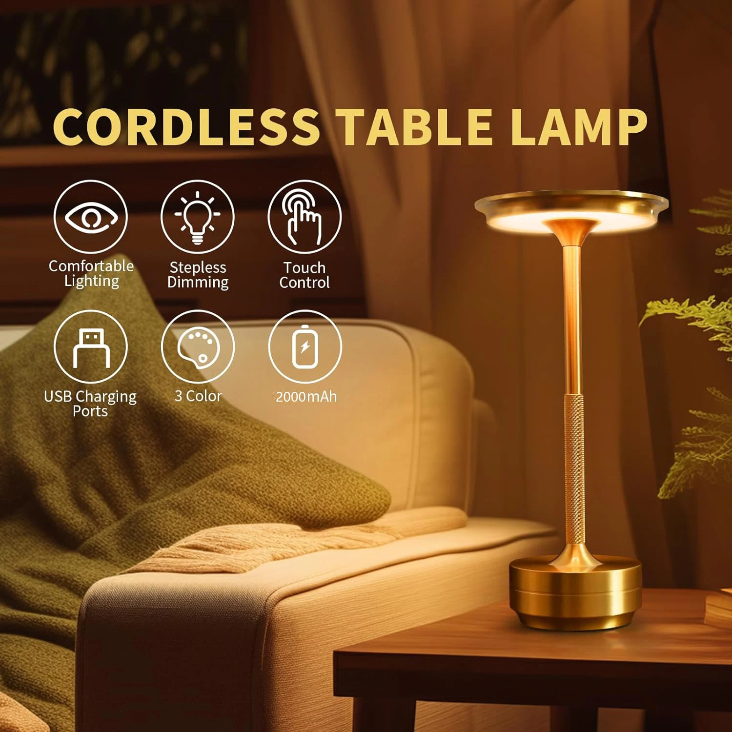 โคมไฟตั้งโต๊ะไร้สาย LED Touch Sensor Desktop Night Light โคมไฟอ่านหนังสือแบบชาร์จไฟได้สําหรับร้านอาหารโรงแรมบาร์ไฟตกแต่งห้องนอน