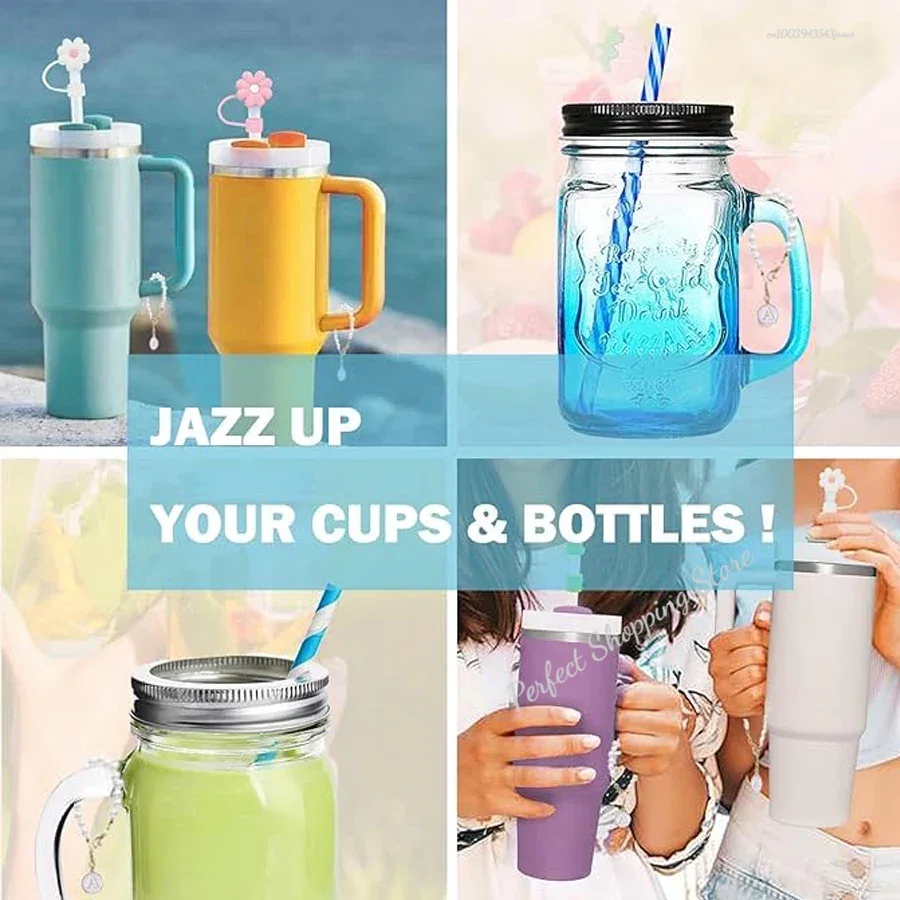 Abalorio de letra para taza Stanley, accesorios de cadena de perlas para asa, vaso de botella de agua, decoraciones de identificación de nombre inicial personalizado