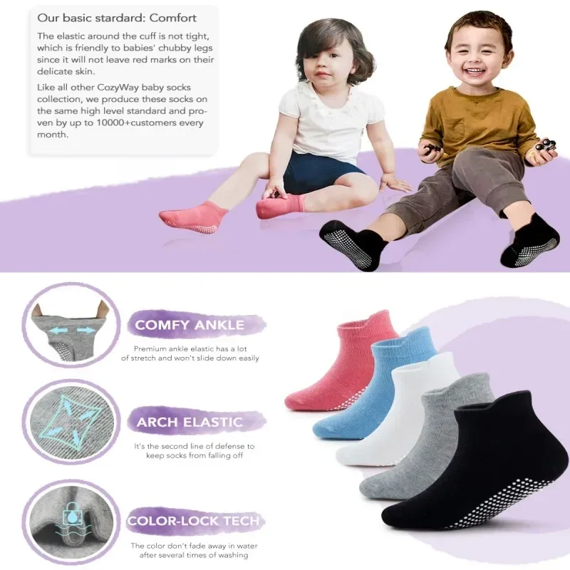 6 Paare/los Frühling Herbst Kinder Anti-slip Socken Einfarbig Weiche Atmungsaktive Baumwolle Babys Boot Socken Jungen Mädchen Trampolin socken
