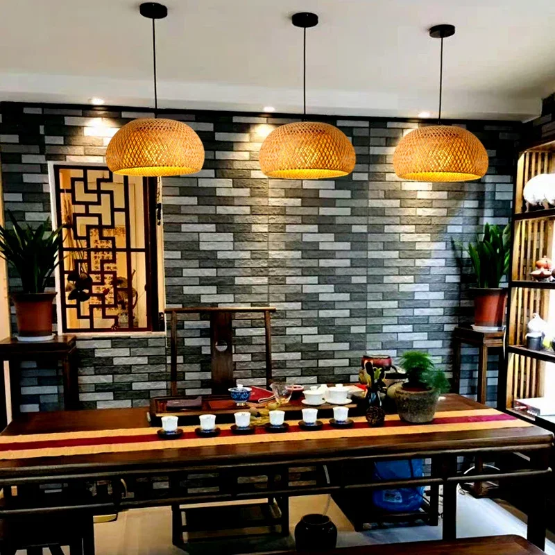 Lámpara colgante de bambú de estilo chino, longitud de línea de 1,5 m, candelabros de cafetería, luz de techo, cafetería para decoración para sala de estar, luces led