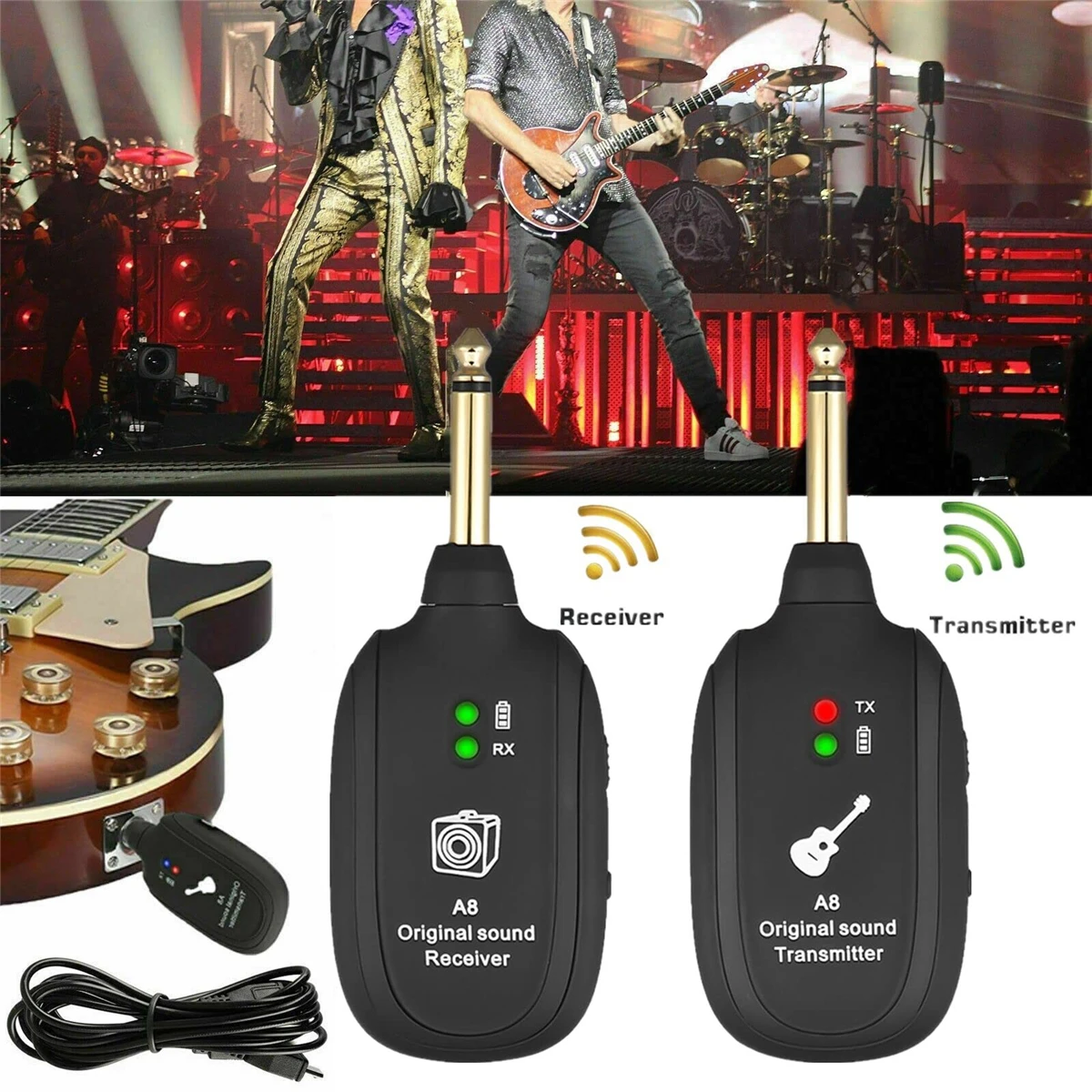 Wireless Guitar System Construído em 4 Canais Transmissor de Guitarra Sem Fio Receptor para Guitarra Elétrica Violino Baixo
