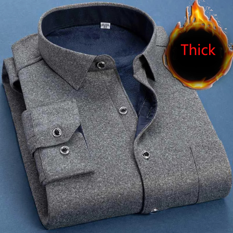 Otoño Invierno hombres camisa cálida de lana moda sólida manga larga camisa de negocios a cuadros camisas gruesas y cálidas NS5517