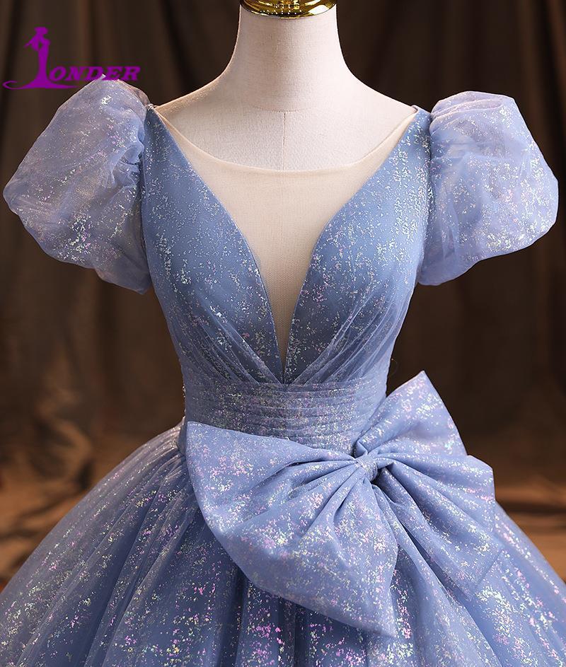 SONDER Bling Bling Blue Elegant Evening Dress Luxury V Neck Formal Occasion Dresses Plus Size Part Prom Ball Gown Customized L