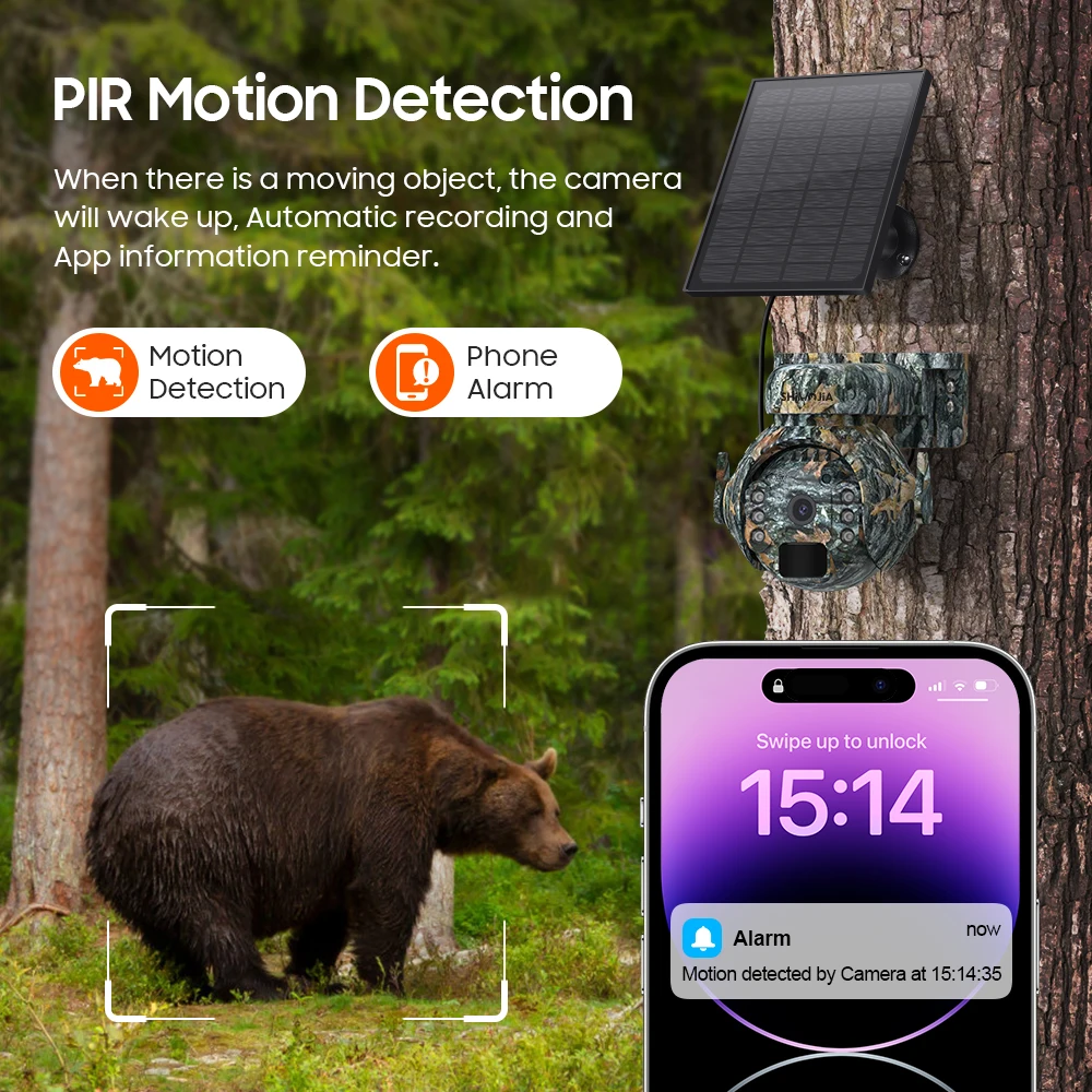 SHIWOJIA 5MP 4G Cámaras solares 4G Sim/WIFI Inalámbrico Al aire libre 360 °   Ver monitoreo animal Cámara PTZ con batería solar en color camuflaje