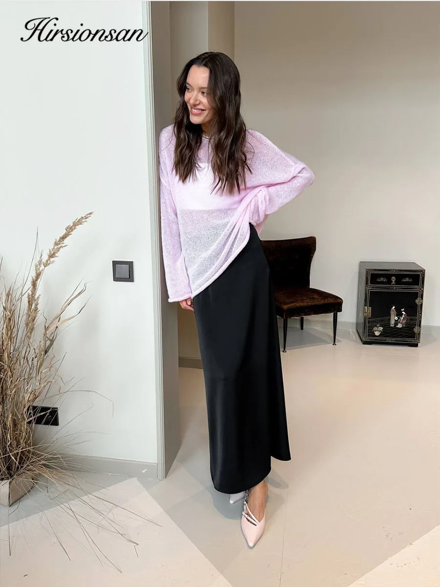 Hirsionsan Elegantเสื้อกันหนาวผู้หญิง 2024 ฤดูร้อนฤดูใบไม้ร่วงแฟชั่นสบายๆหลวมผู้หญิงPullovers Chicสีชมพูสีขาวจัมเปอร์Sueter Mujer