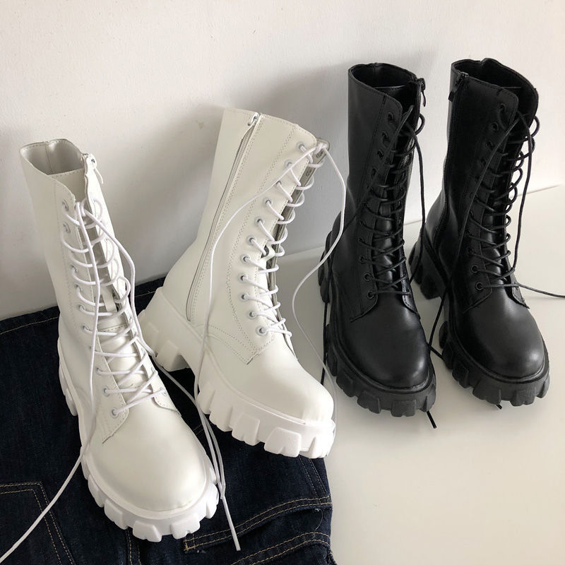 ใหม่กลางลูกวัวรองเท้าบูทผู้หญิงฤดูใบไม้ร่วงฤดูหนาวแฟชั่น LACE-up สุภาพสตรีเชลซีซิป Botas Mujer รองเท้ากีฬาส้นสุภาพสตรีรองเท้า