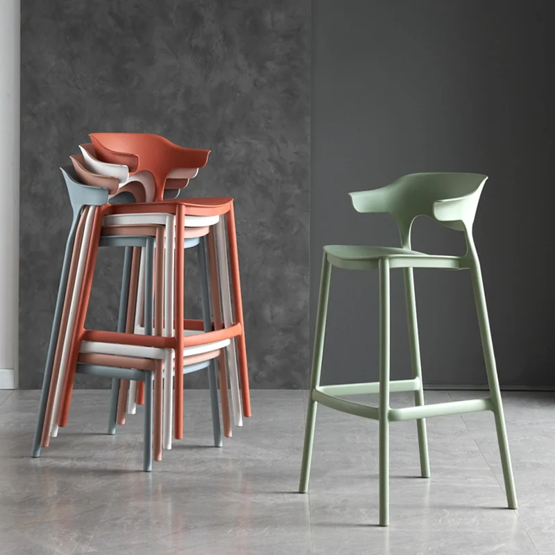Chaise de Bar Nordique Simple avec Dossier, Tabouret Haut Créatif, Moderne, Minimaliste, en Plastique, Ménage Empilé, de Qualité