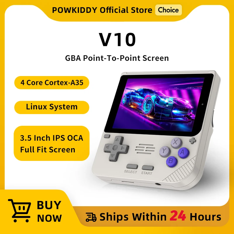 POWKIDDY-V10ポータブルゲームコンソール,3.5インチ,ips oca,フルスクリーン,レトロなopendinglinux,子供向けギフト,新品,480x320
