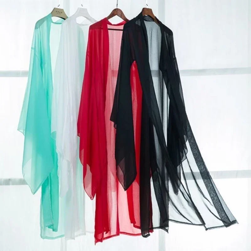Traditioneller Hanfu-Mantel für Erwachsene, Chiffon-Strickjacke, Umhang, chinesisches Ancinet-Fee-Kostüm, große Ärmelbluse, Volkstanzkleidung