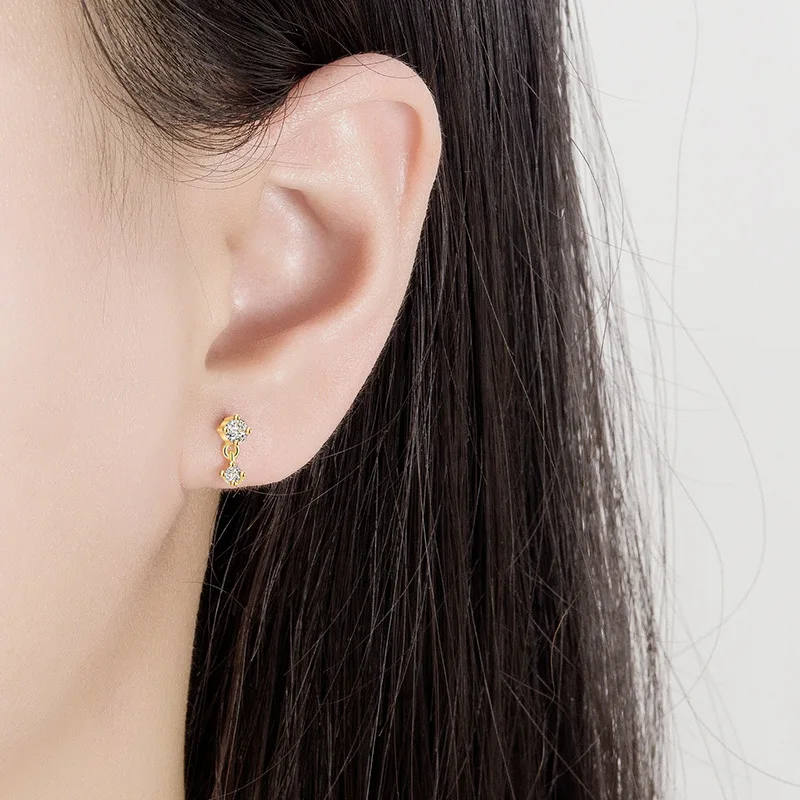 Aide 1 PC 925 เงินสเตอร์ลิง MINI Zircon หนาสกรูแบน Back Drop ต่างหูสําหรับผู้หญิง K GOLD Piercing STUD ต่างหูเครื่องประดับ