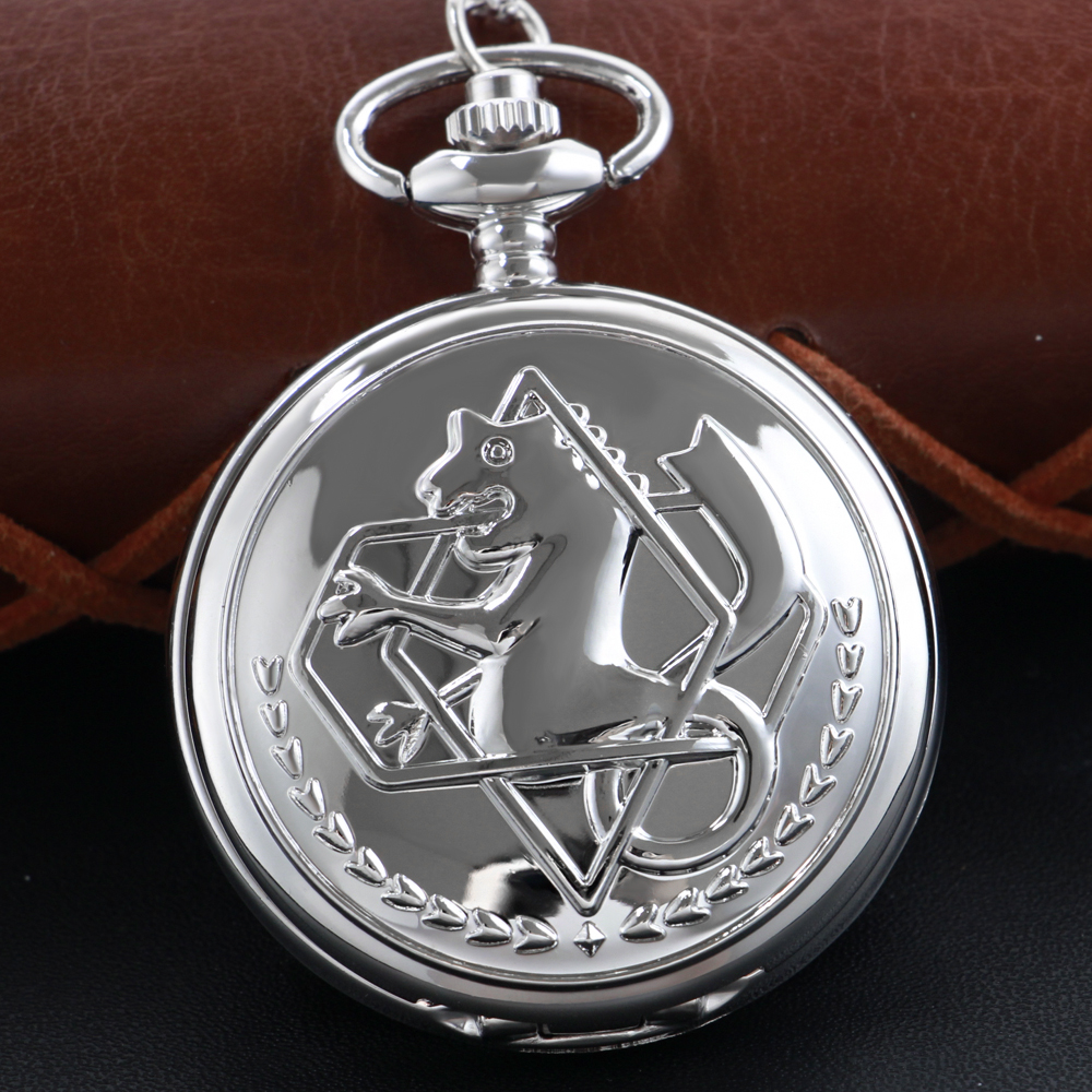 Reloj de bolsillo de cuarzo con tema de alquimia de plata lisa con cadena para hombres y mujeres, colgante Retro Steampunk, collar, reloj Cf1217