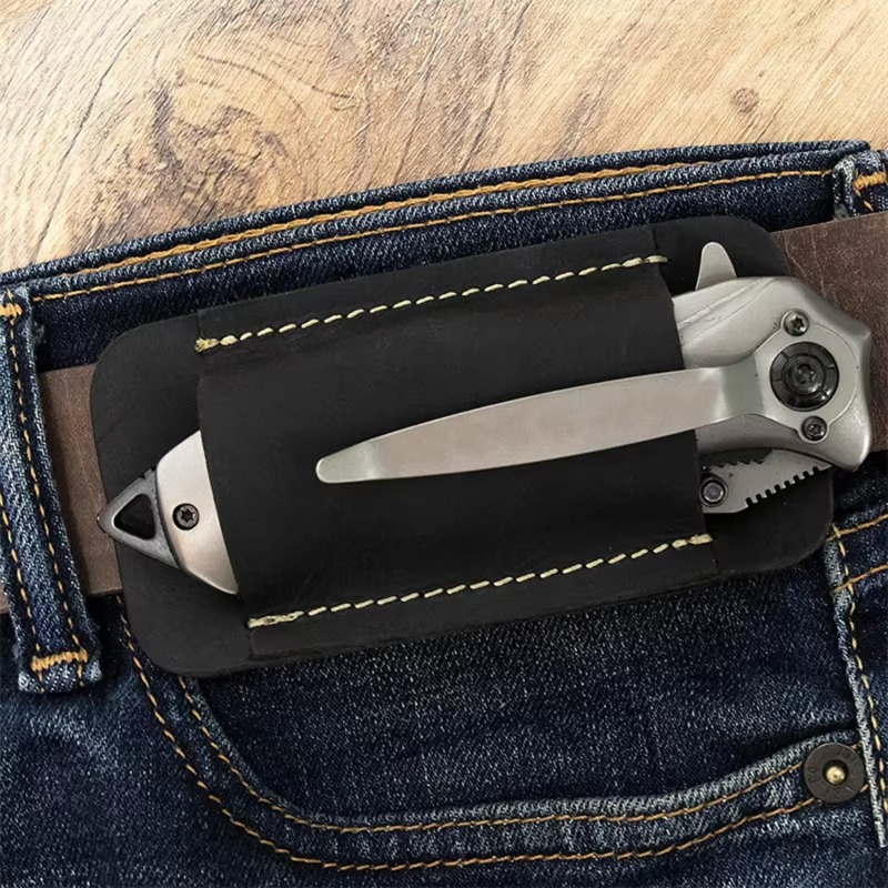 Fundas de cuero para cuchillos tácticas al aire libre, Funda de cuero EDC para cuchillos plegables, Mini cuchillos, linterna, Funda de cuero