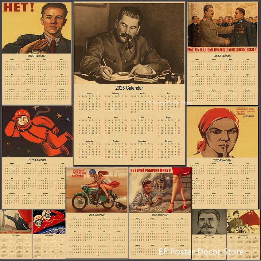 Календарь знаменитостей 2025 года, Сталин Маркс Леннин, постер СССР CCCP, домашний декор комнаты, живопись, винтажная крафт-бумага, принты, художественная настенная картина