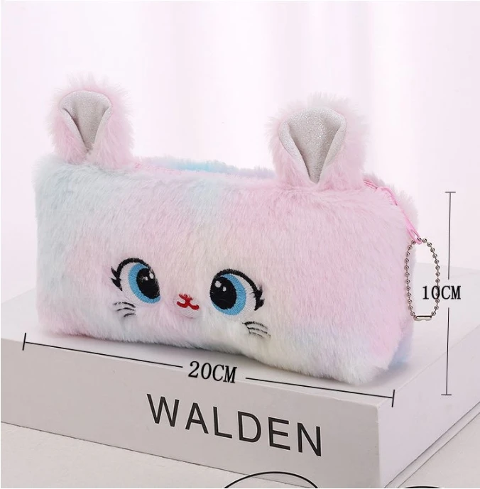 Lindo estuche de lápices de gatito degradado con gran capacidad y alto valor estético, regalo de vacaciones para estudiantes, papelería de felpa para niña
