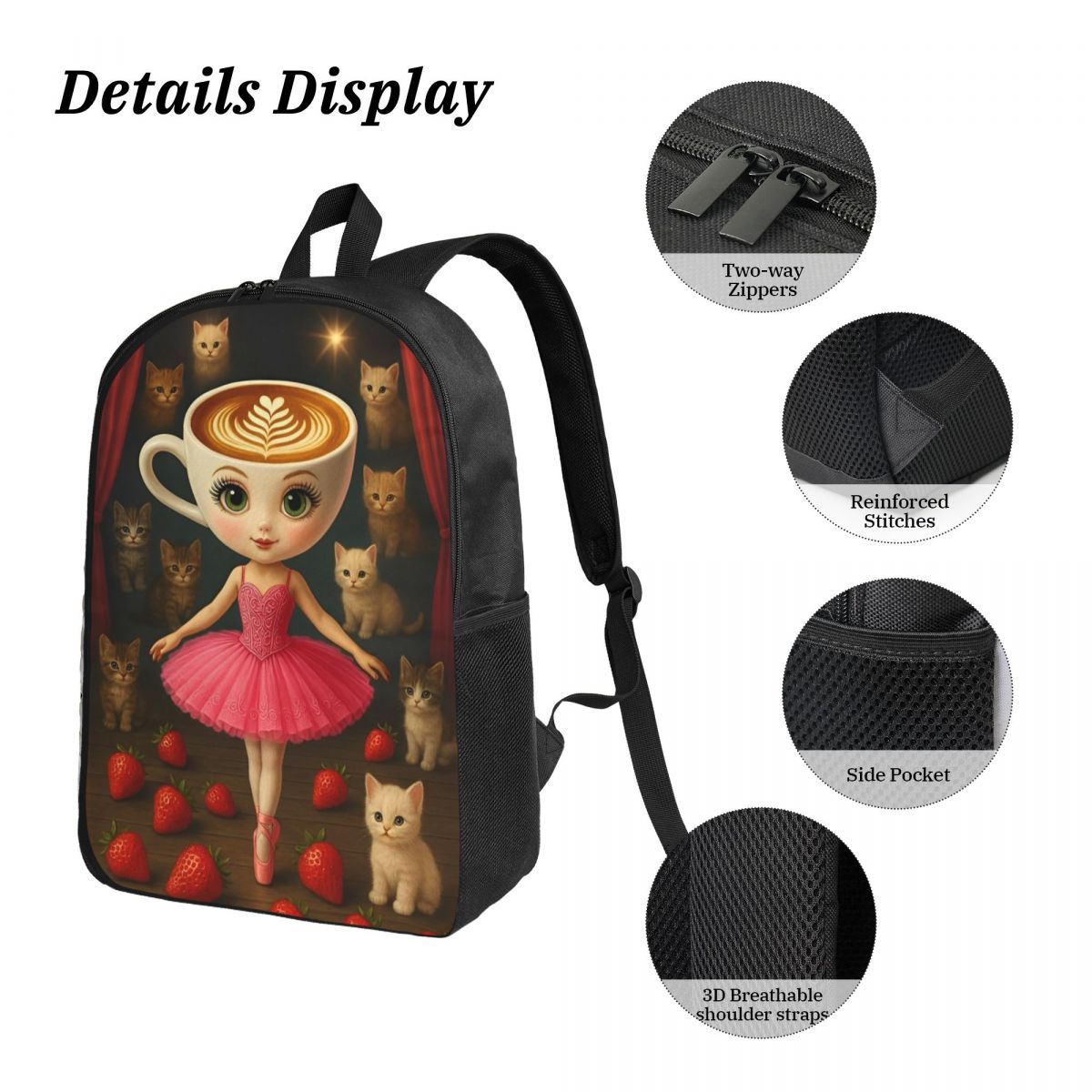 Balerina Capuchina Thug Thug Thug Sahur キッズバックパックランチボックスペンバッグ男の子女の子バックパック通学ブックバッグセット