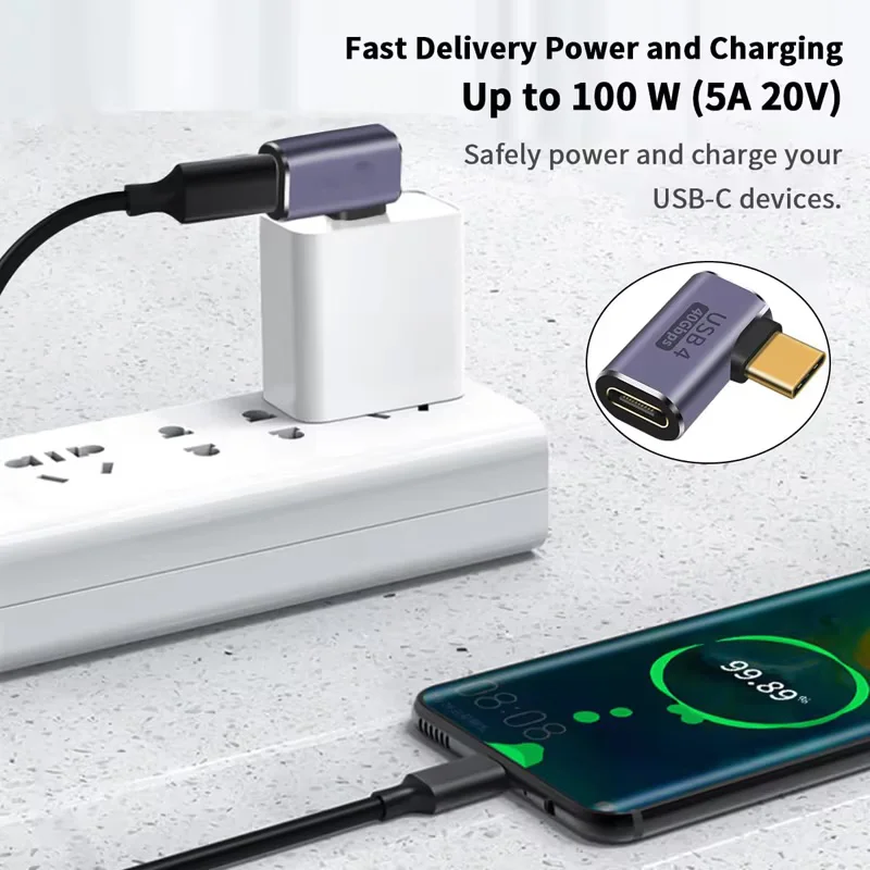 Adattatore USB4.0 40Gbps OTG tipo C da 90 gradi 100W 5A Convertitore di ricarica rapida da USB C a tipo C Adattatore dati USB C per MacBook 8K60HZ