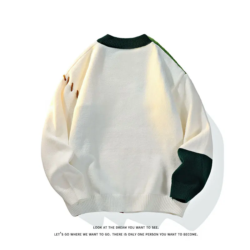 2025 outono inverno quente masculino suéteres estilo coreano retalhos pullovers em torno do pescoço camisola de malha das mulheres dos homens moda malhas
