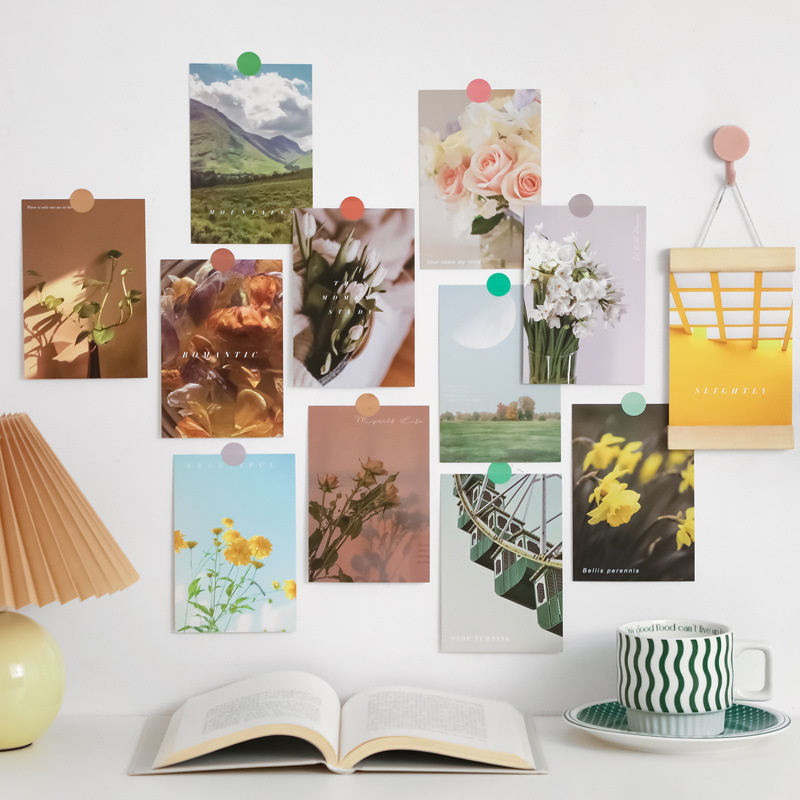 30 arkuszy Ins piękna sceneria artystyczna pocztówka karty dekoracyjne sypialnia Home Decor tło naklejki ścienne rekwizyty fotograficzne