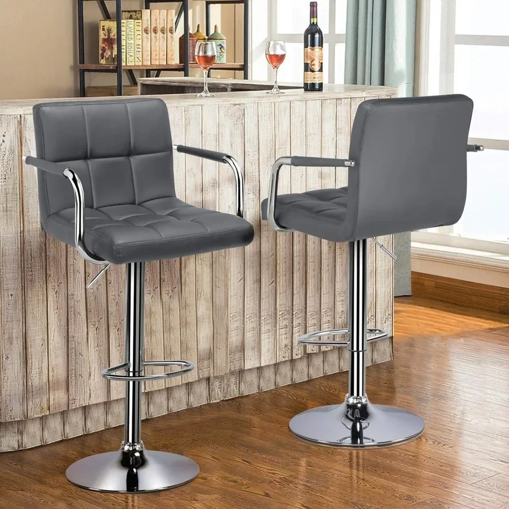 Bar Stools, Adjustable PU Leather Swivel Barstools, Modern Counter Stools with Back and Footrest, Counter Height Barst