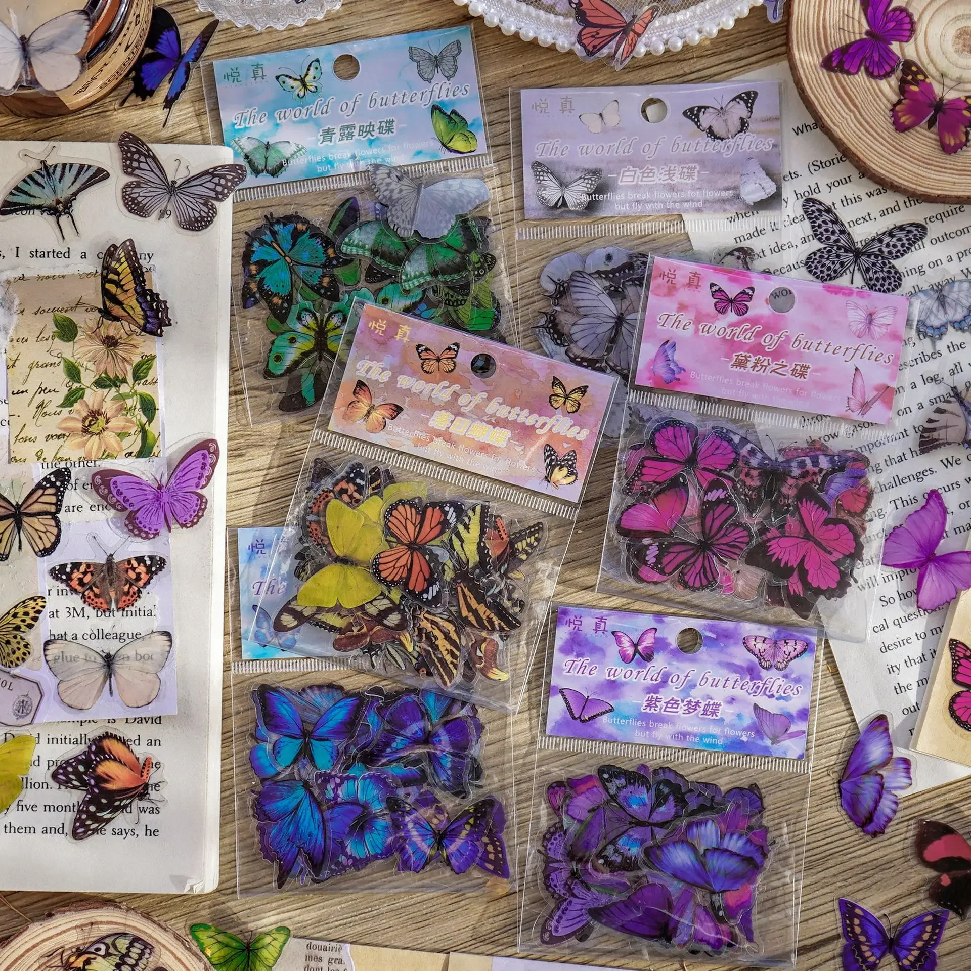 Journamm 40 sztuk/paczka seria motyli naklejki kolaż artystyczny dziennik śmieci DIY Scrapbooking PET wodoodporne rzemiosło estetyka naklejki