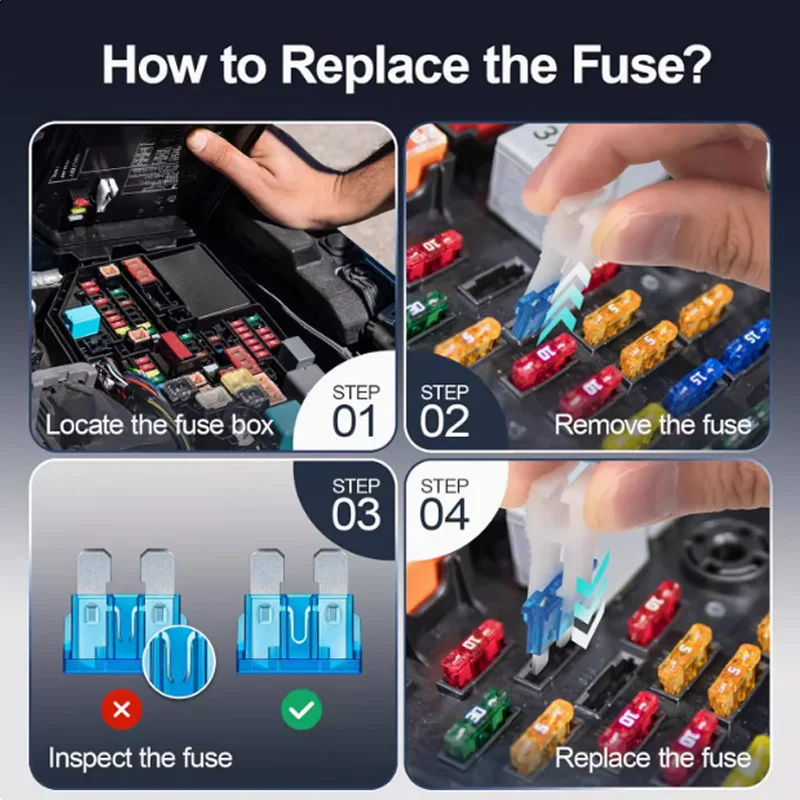 Kit sortido de fusíveis de carro 180 peças, 60 mini fusíveis de carro de lâmina + 60 fusíveis padrão automotivos + 60 micro fusíveis + extrator de fusível