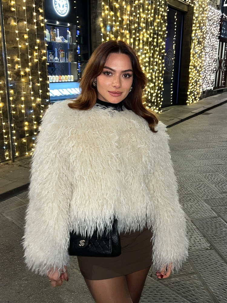 แฟชั่นผู้หญิงนุ่มปุย Faux FUR สั้น Elegant O คอยาวแขนยาวหนาเสื้อฤดูใบไม้ร่วงฤดูหนาว Lady WARM Street Outwear
