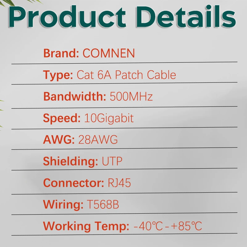 COMNEN Cat6a RJ45 Cable Ethernet de ángulo de 90 grados Cable de conexión delgado Cable Lan FTP UTP RJ 45 para panel de enrutador a interruptor flexible