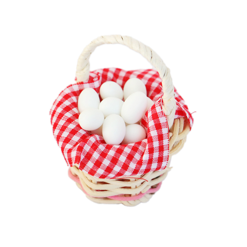 1Set 1:12 Dollhouse Miniature Egg Basket Red Plaid Duck Egg Frame Kitchen Food Model Pretend Play Toy Dollhouse Accessories
