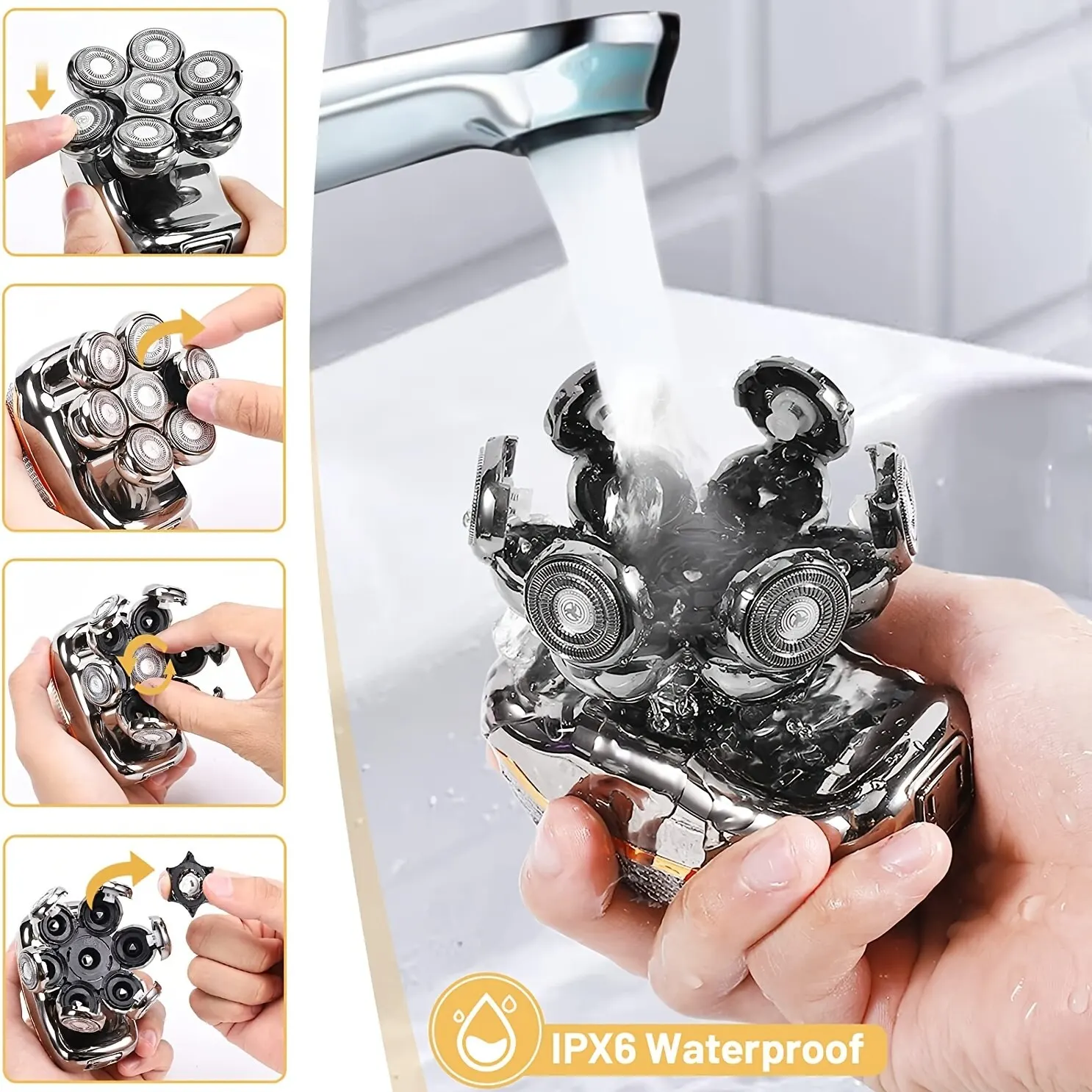 充電式コードレス電気ヘッド,あごひげシェーバー,男性用,防水ひげシェーバー,ウェットおよびドライ,6 in 1