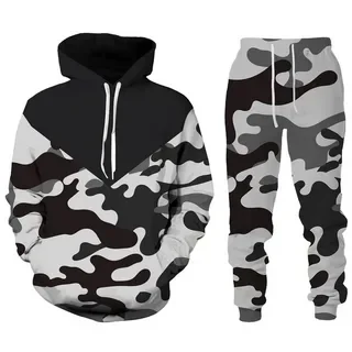 Conjuntos de sudadera con capucha de camuflaje para hombre, conjunto de chándal con estampado 3D, Sudadera con capucha y pantalones para hombre, conjunto de 2 uds, ropa deportiva informal de gran tamaño para exteriores