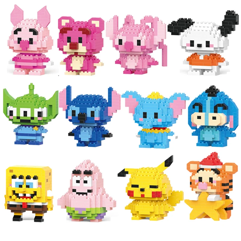 Stitch Mickey Mouse Winnie the Pooh Building Blocks Anime Characters Model 60 Kinds Block Dolls Toys Children Gifts