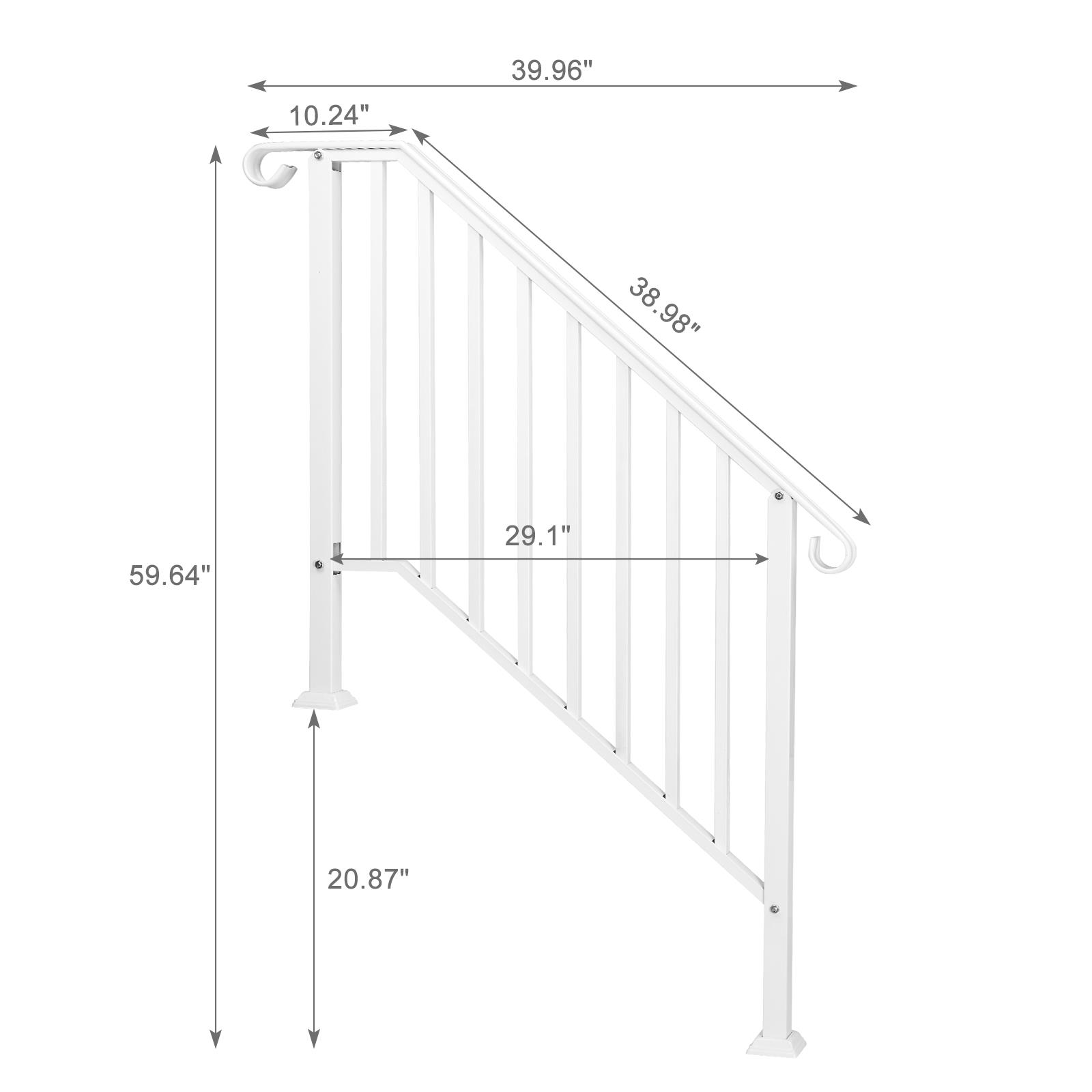 for outdoor Iron Handrail for 3 Steps - Adjustable Handrail with Installation Kit, White Transitional Design