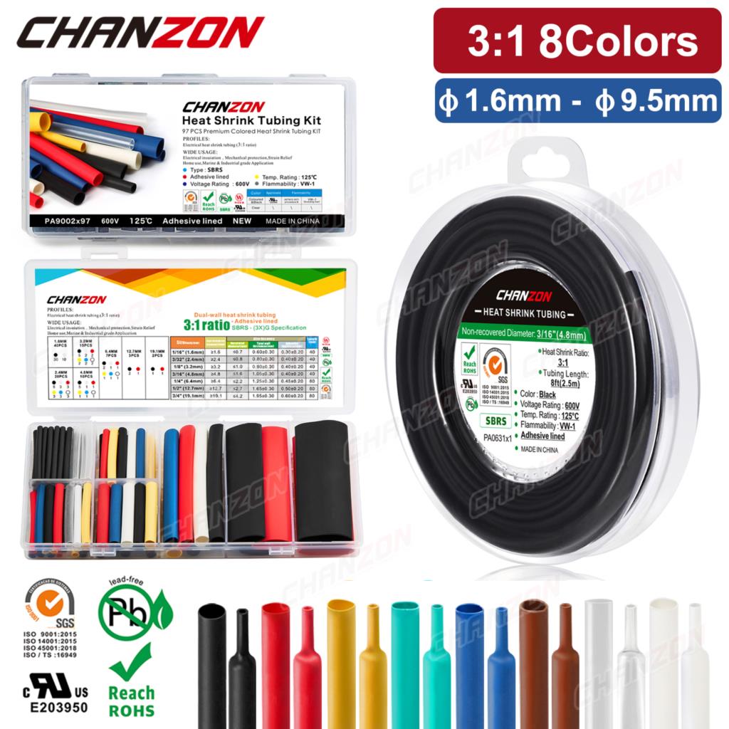 3:1 mehrfarbiges, wasserdichtes Schrumpfschlauch-Wickelset mit Kleber, doppelwandiger, mit Klebstoff ausgekleideter Polyolefin-Drahtschutz in Marinequalität