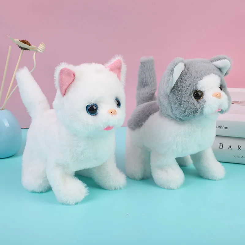 ใหม่เดิน Kitty Plush ของเล่นไฟฟ้า Interactive Cat ตุ๊กตาสัตว์ Meowing TAIL Wagging หัว Nodding Cat สัตว์เลี้ยงของเล่นสําหรับของขวัญเด็ก