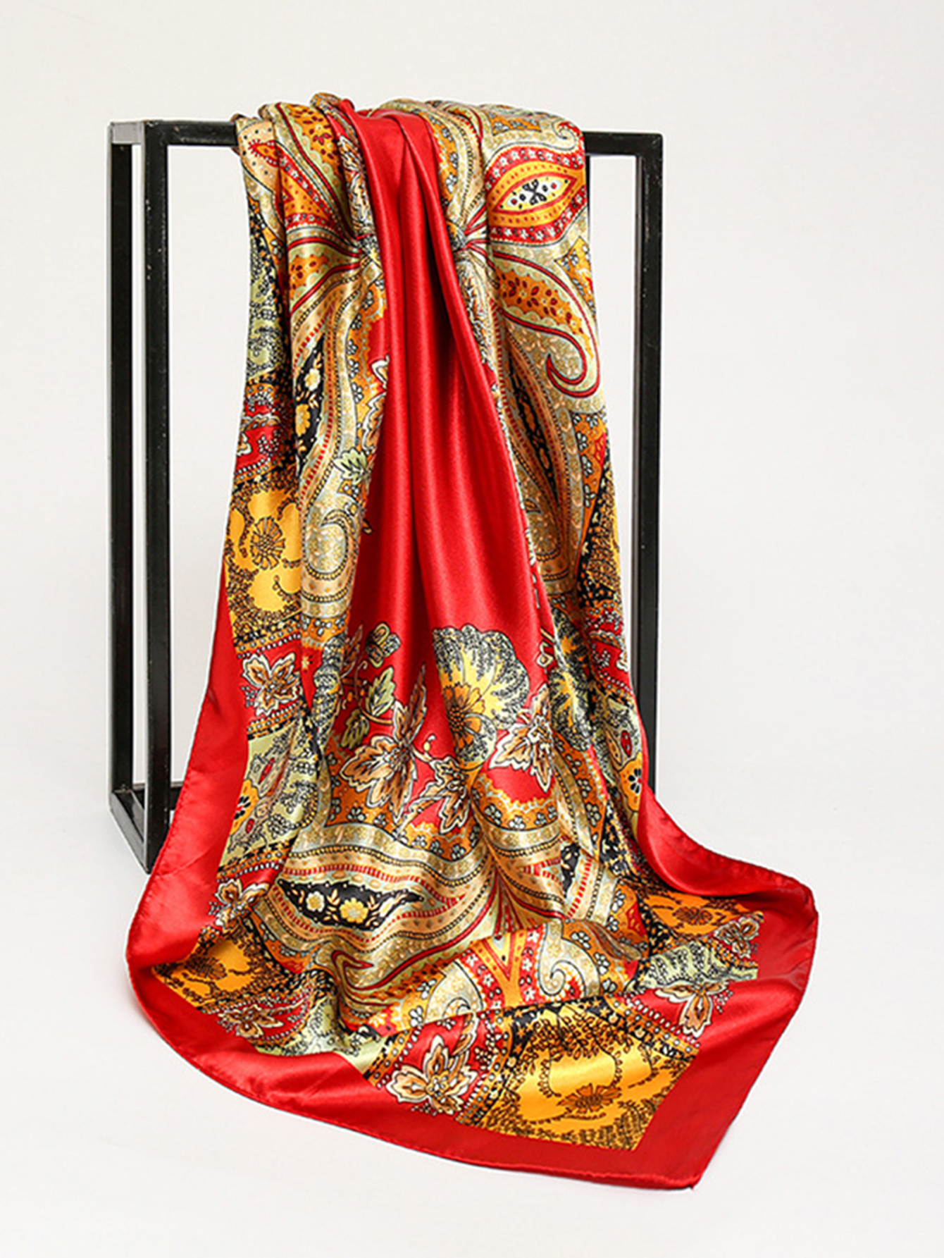 Kwadratowe jedwabne szale damskie hidżab szale modny nadruk chustka Femme szalik na głowę Foulard chustka plażowa Pareo 90*90cm ﻿