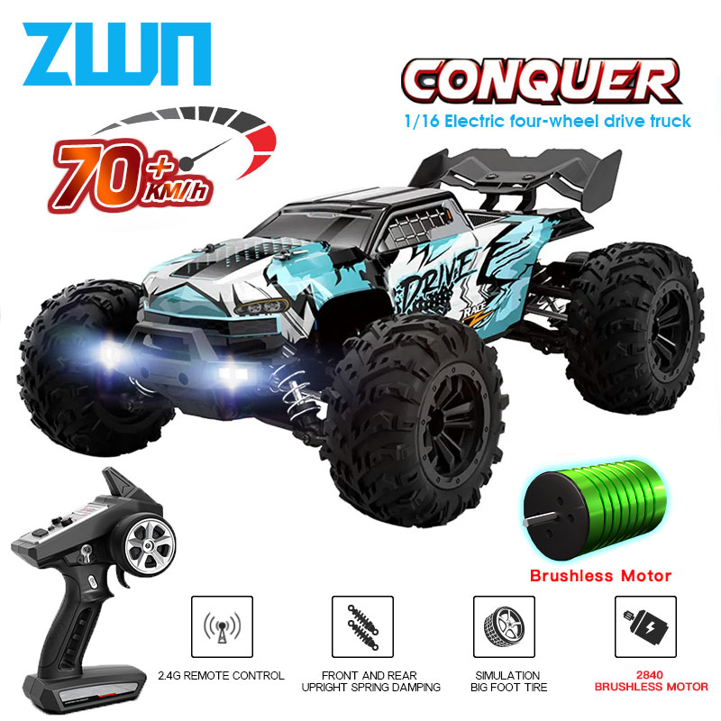 ZWN 1:16 70 KM/H 4WD RC coche con faro LED coches de Control remoto camión monstruo de deriva de alta velocidad para niños vs Wltoys 144010   Juguetes