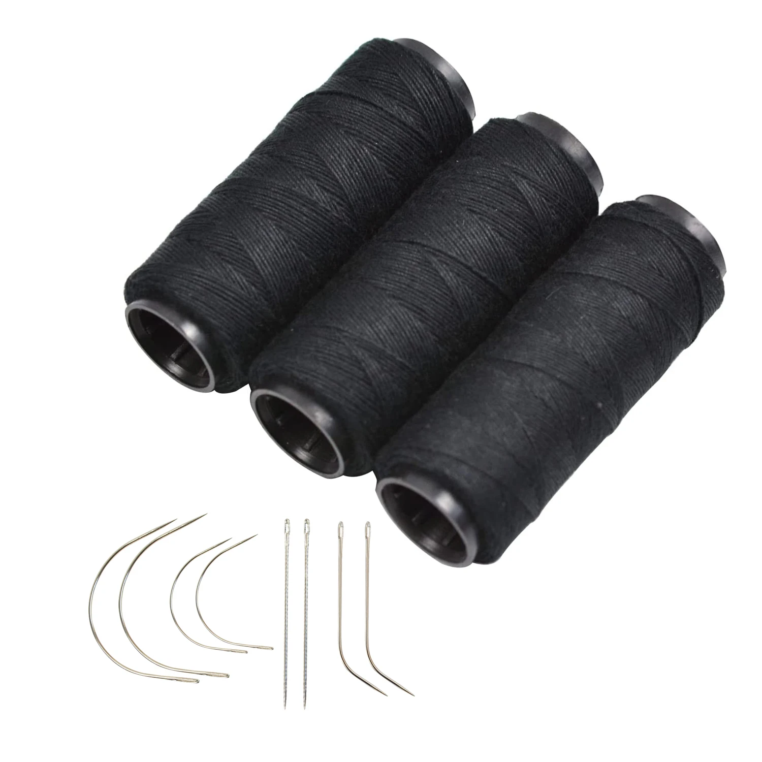 3 rollos de hilos para tejer cabello con 8 piezas, agujas de coser, hilos para tejer para hacer pelucas, costura a mano, trama de cabello DIY