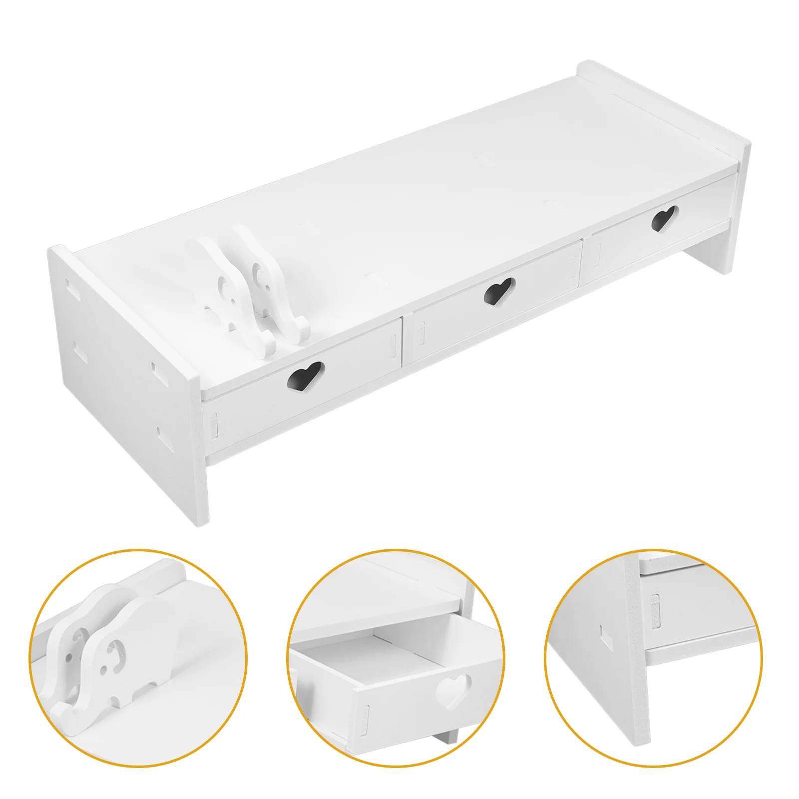 Keyboard Storage Rack Monitor Riser with Drawers PVC Wood Composite Desk Organizer Office Computer Screen Height Adjustable