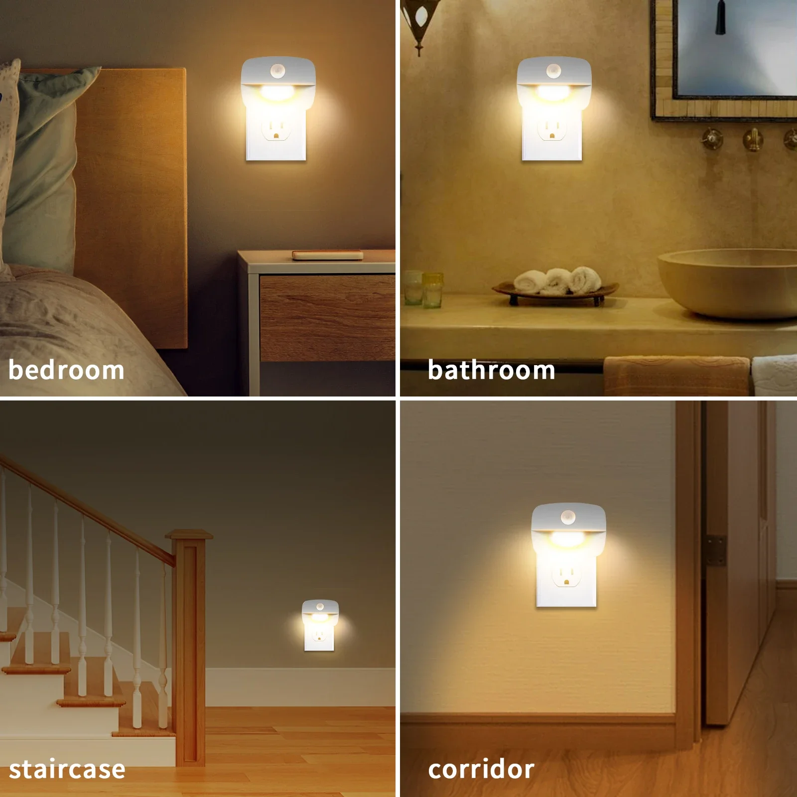 Luz LED nocturna con Sensor de movimiento, lámpara con enchufe UE y EE. UU., 3 modos de iluminación, luces nocturnas para niños, dormitorio, pasillo, escaleras, lámpara de noche